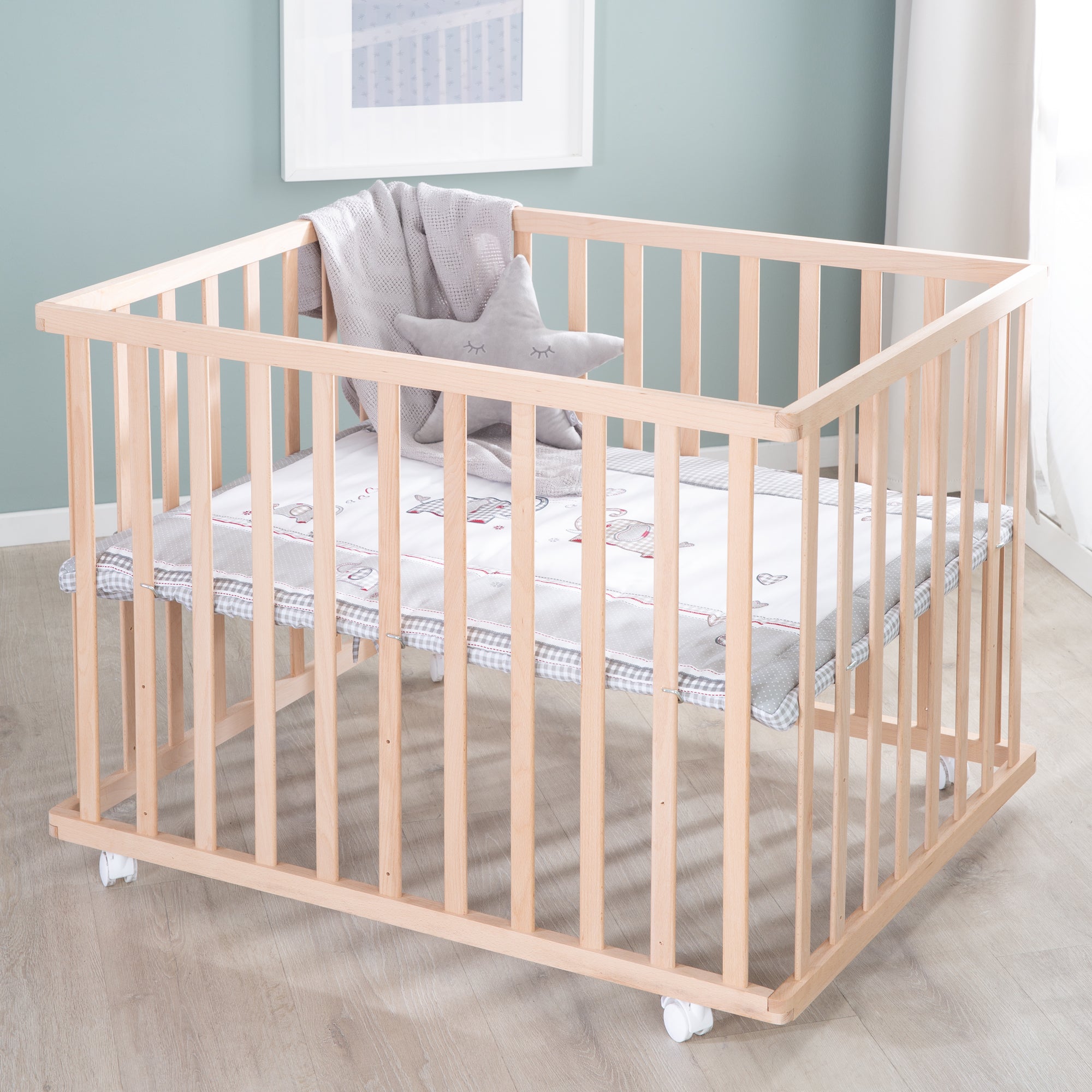 Roba 0241NAS145A Laufgitter 100x75 Jumbo twins grau natur lackiert - Produktbild 2