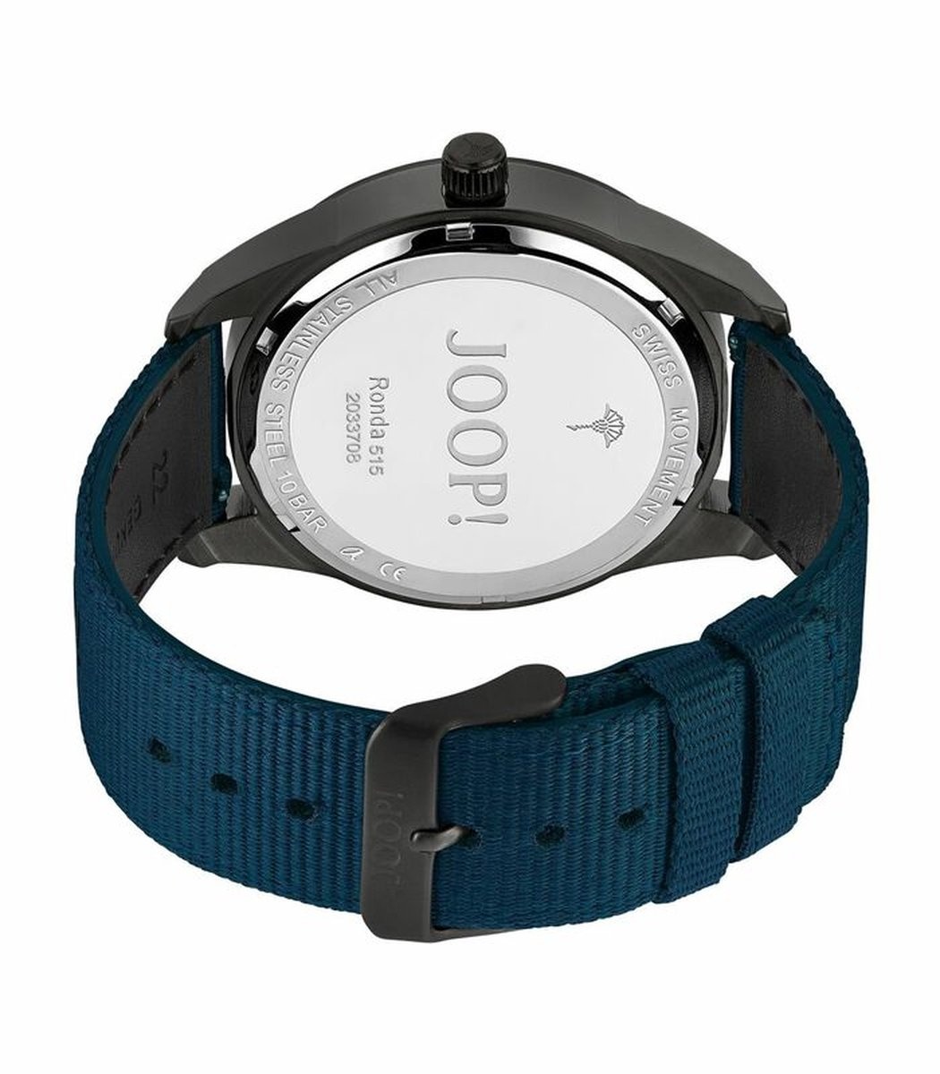 JOOP! Uhr - aus Edelstahl mit schwarzem Lederarmband, schwarzes Zifferblatt mit Datum & Wochentag, Quarzwerk, Leuchtzeiger, wasserdicht bis 50 m, 42 mm, Herren JOOP! Uhr - aus Edelstahl mit schwarzem Lederarmband, schwarzes Zifferblatt mit Datum & Wochentag, Quarzwerk, Leuchtzeiger, wasserdicht bis 50 m, 42 mm, Herren