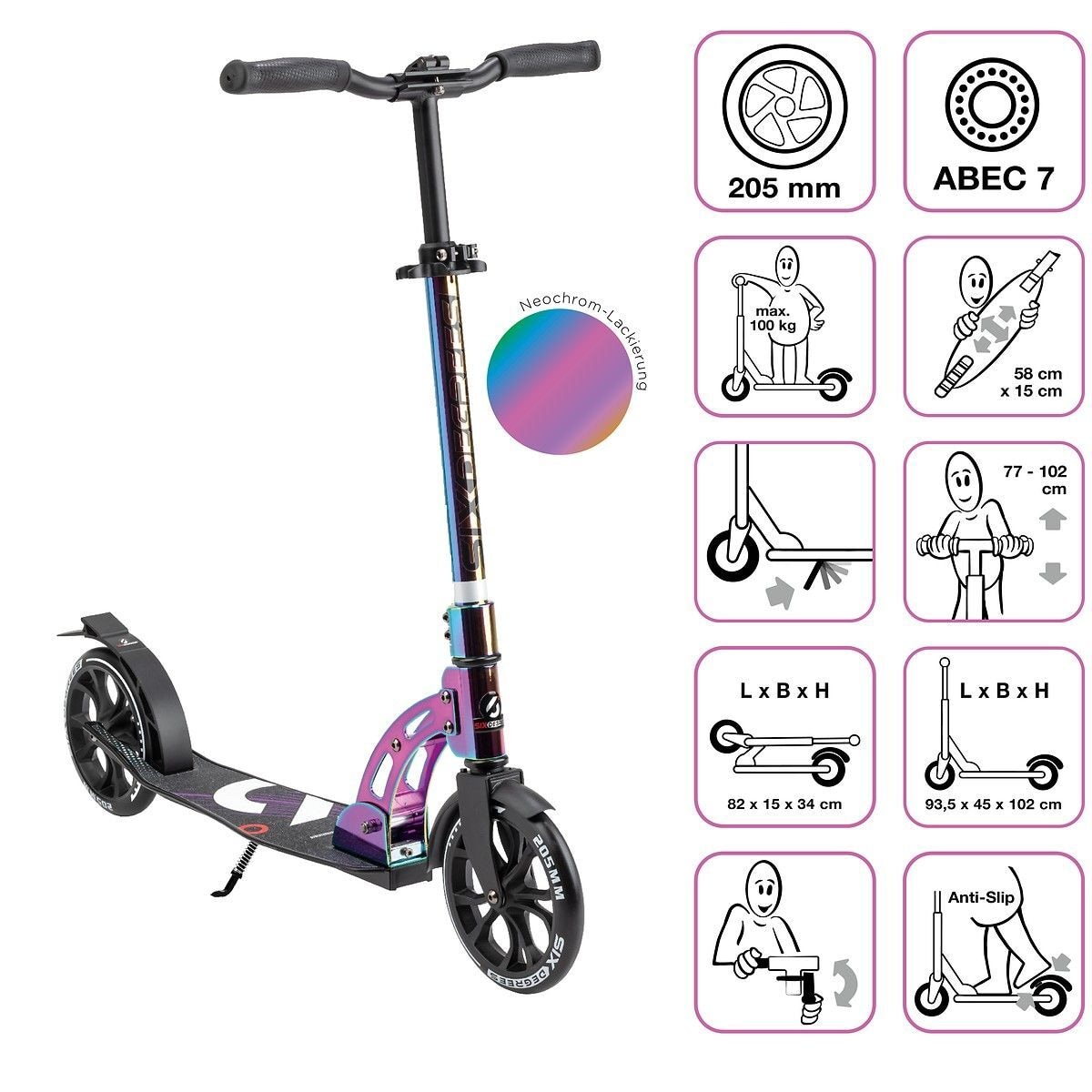 SIX DEGREES Aluminium Scooter 205 mm neochrome Special-Edition - Globber Deutschland - GLOBBER 610 Produktfoto - Globber Deutschland - SIX DEGREES Aluminium Scooter 205 mm neochrome Special-Edition - Modell GLOBBER 610