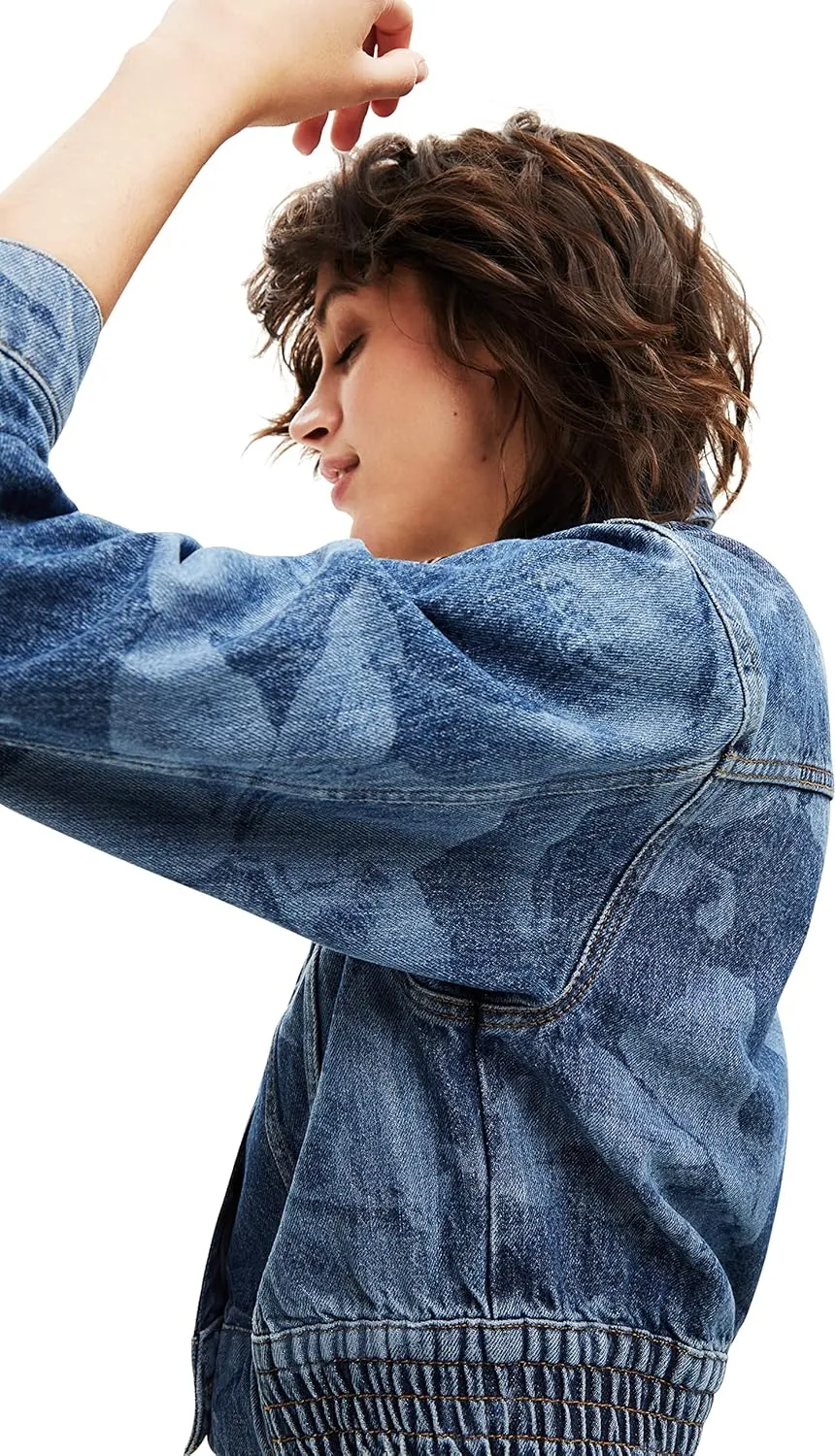 Desigual Damen Jeansjacke - Blau, mit floralem Muster 22WWED555053 GR. XL