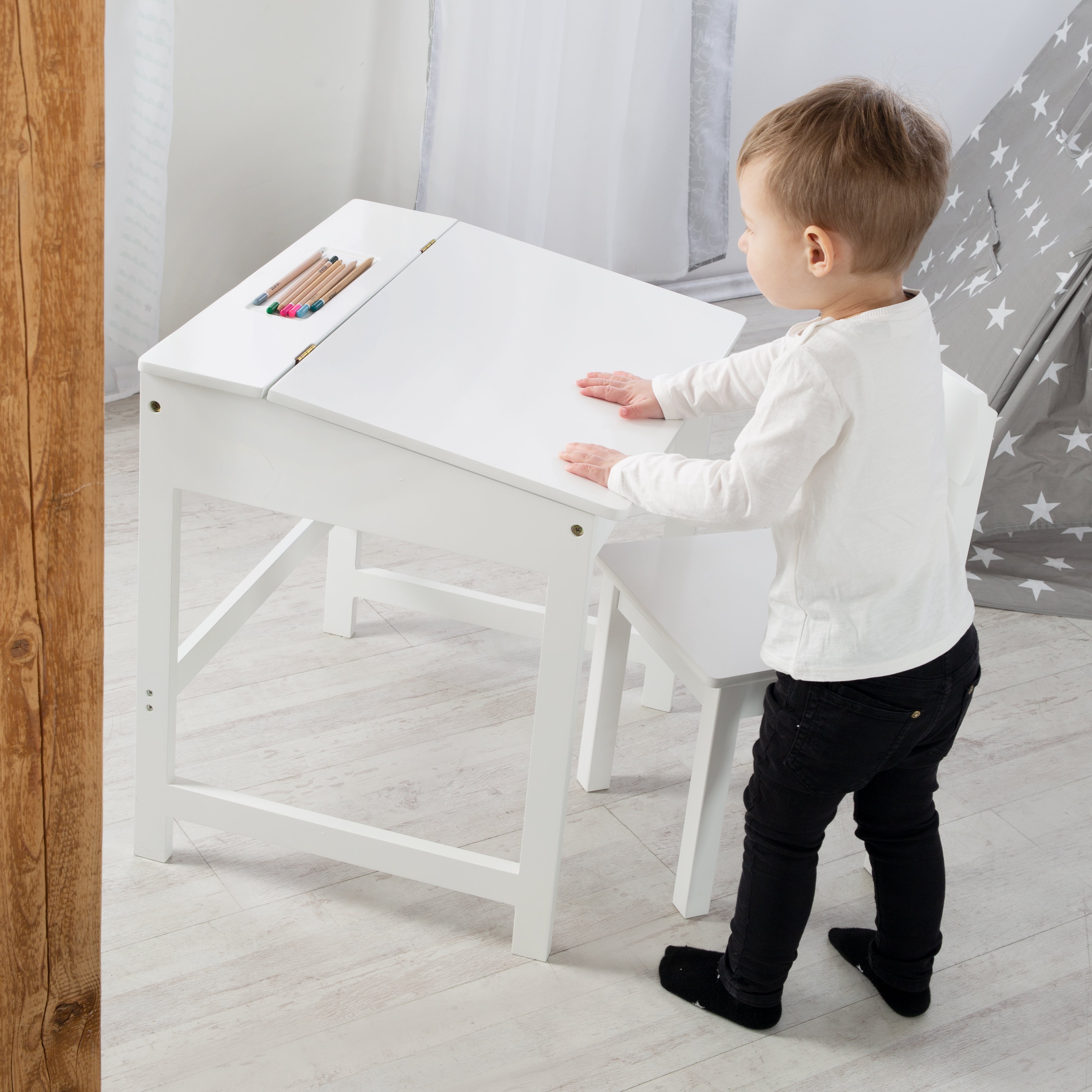 Roba 450020WE Schulpult mit Stuhl Universal weiß – Spielmöbel - Bild 2 Roba 450020WE Schulpult mit Stuhl Universal weiß – Spielmöbel - Produktbild 2