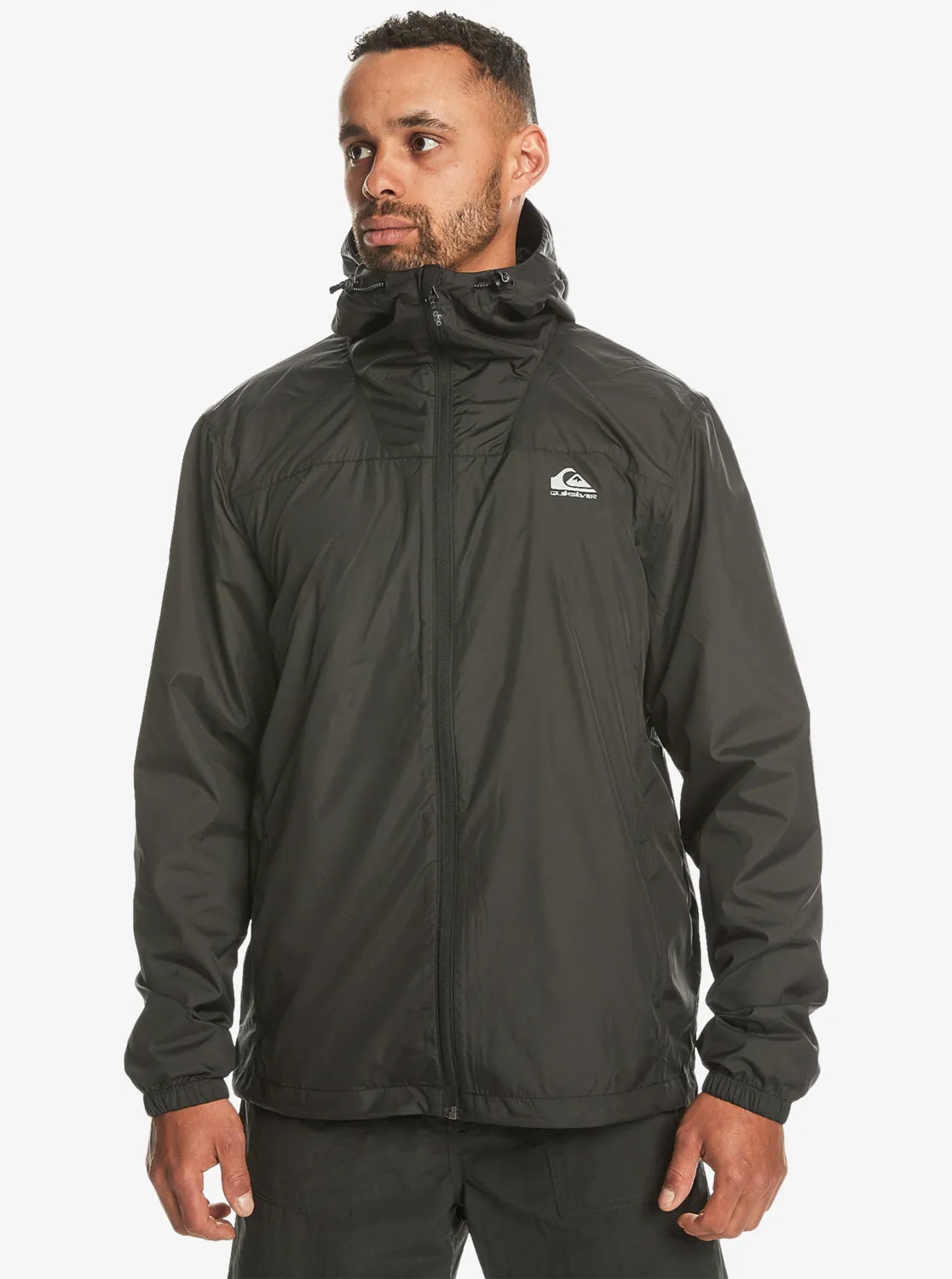Quiksilver, Overcast, Windbreaker-Jacke, mit, Kapuze, für, Männer, Schwarz