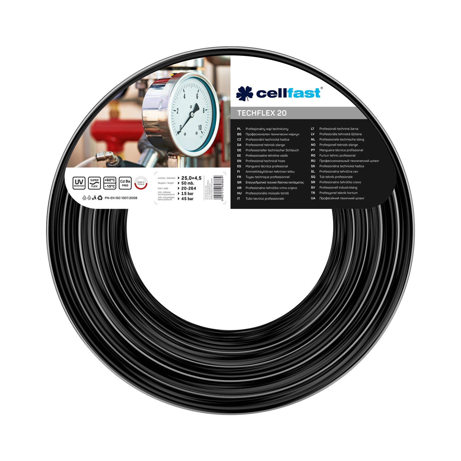 Cellfast Technischer Schlauch TECHFLEX 25,0 x 4,5 mm 50 m
