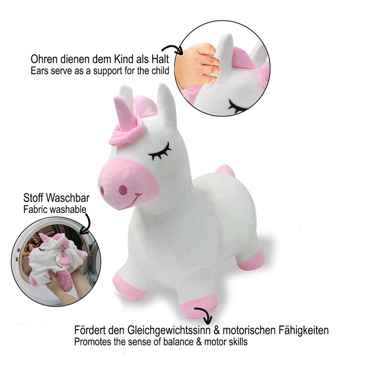 JAMARA Hüpftier Einhorn HoppyDoo mit Plüschbezug und Pumpe ab 12 Monaten