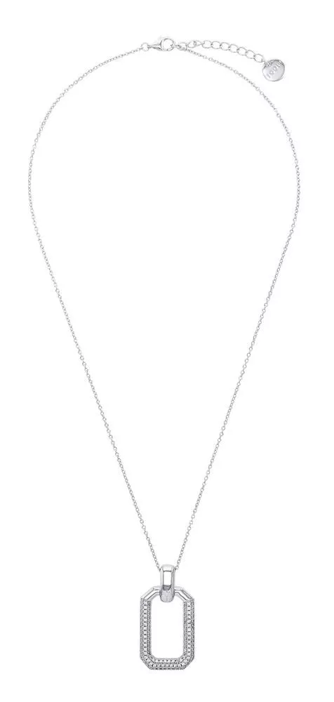 JOOP! Halskette - aus rhodiniertem 925 Sterling Silber, Anhänger mit Zirkonia, Ankerkette, 42+3 cm, Damen