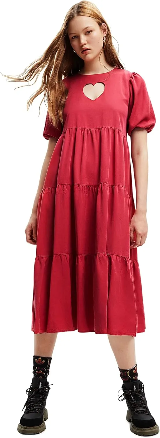 Desigual Damen Kleid - Rotes Kleid mit Herz-Ausschnitt 22WWVW303194 GR. M Desigual Damen Kleid - Rotes Kleid mit Herz-Ausschnitt 22WWVW303194 GR. M