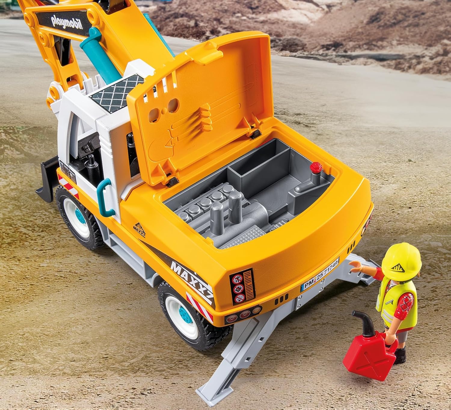 PLAYMOBIL 71749 Action Heroes: Großer Bagger mit beweglicher Schaufel und Bauarbeiter Spielzeug