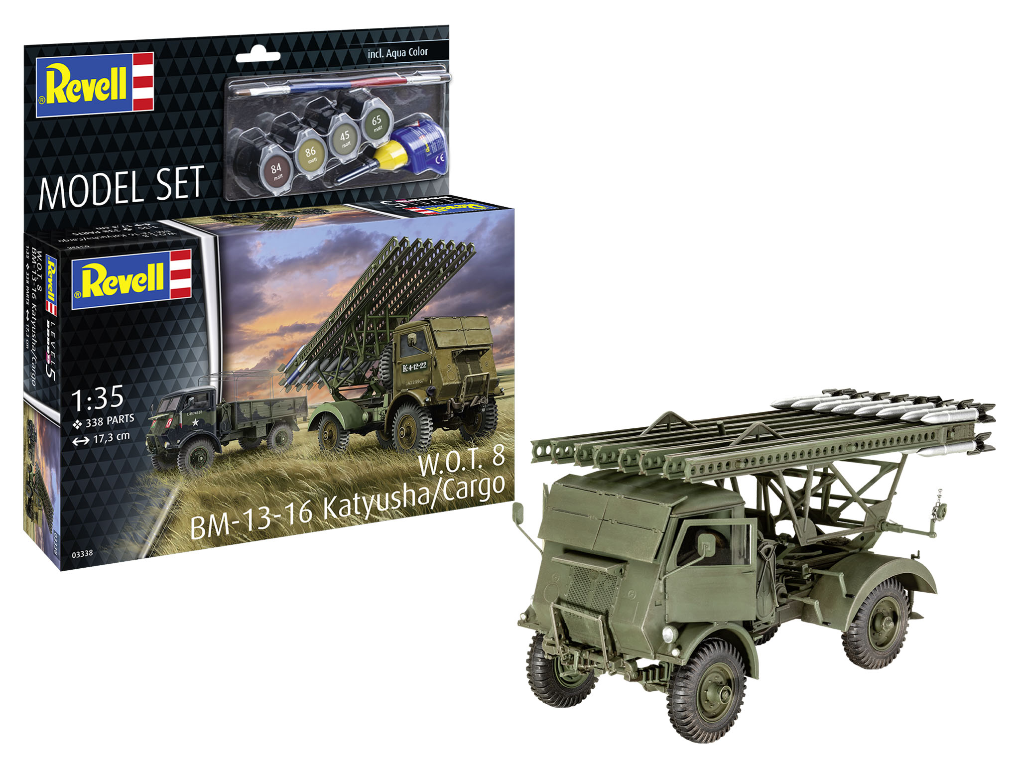 Revell 63338 Model Set W.O.T. 8 BM-13-16 Militärmodell im Maßstab 1:35 Maschine, Rad