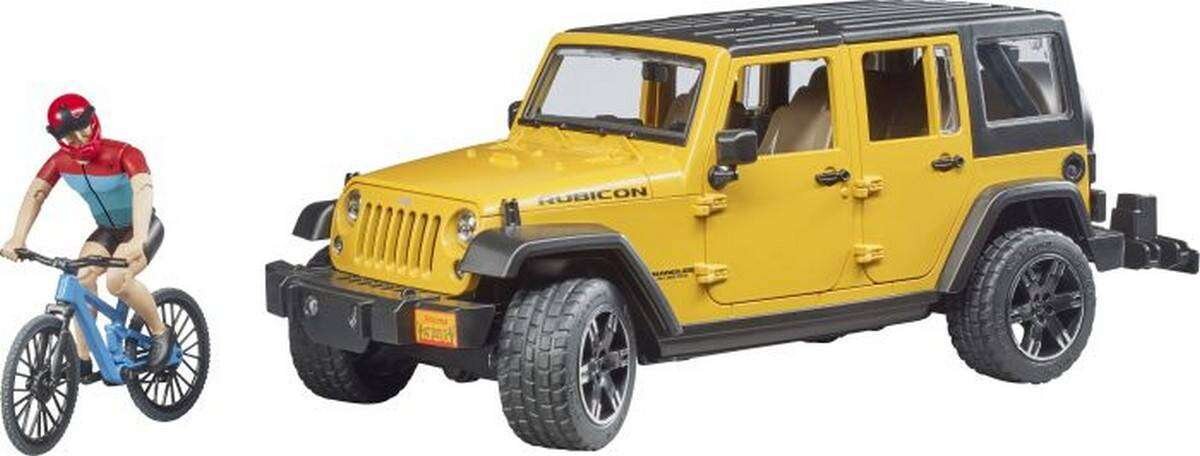 Bruder, 02543, Jeep, Wrangler, Rubicon, Unlimited, Mit, \nMountainbike, Und, Radfahrer, Rad, Sprach, Person, Fahrrad, Auto