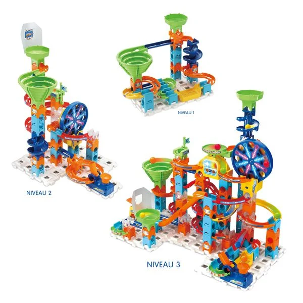 VTech Marble Rush Ultimate Set XL100 E, interaktive Kugelbahn ab 4 Jahren VTech Marble Rush Ultimate Set XL100 E aus mehrfarbigem Kunststoff mit 133 Teilen, motorisiertem Riesenrad, Sound-& Lichtmodulen, 10 MarBalls, fördert Kreativität & Logik ab 4 J.,