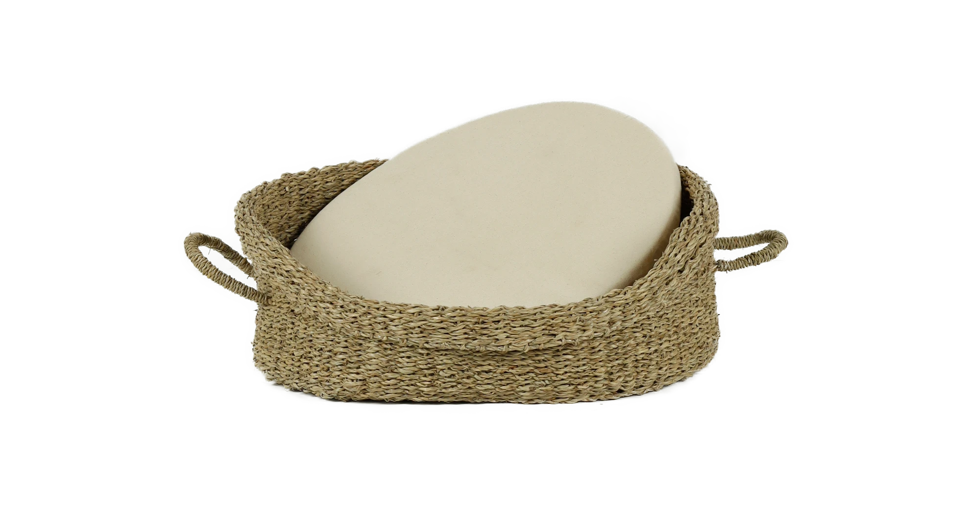 Rohrschneider RS 22359 Tierkorb Seegras mit Henkel – Korb mit herausnehmbarem Kissen GR.1