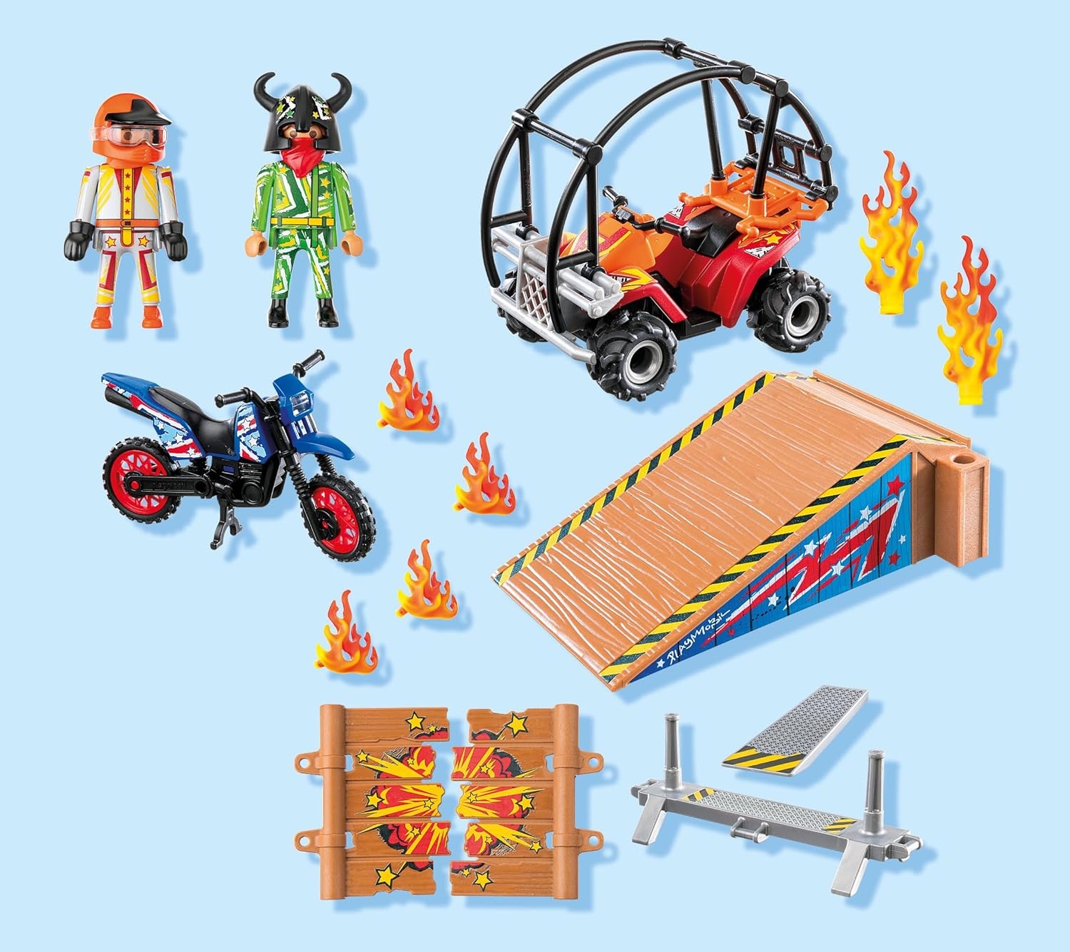 PLAYMOBIL 71808 - Action Heroes: Stunt Show mit Motorrad, Rampe & Feuerring Person, Motorrad, Transport, Fahrzeug
