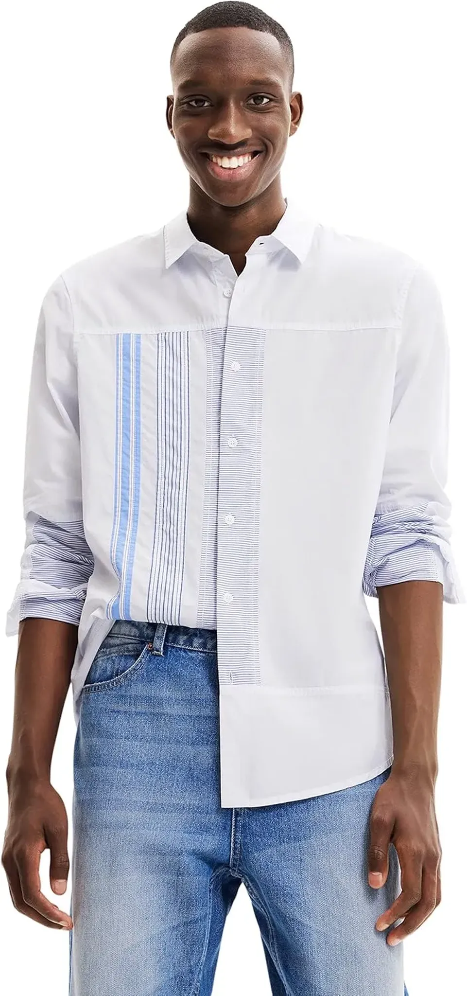 Desigual Herren Hemd - Weiß, Blau gestreift 22WMCW135004 GR. M