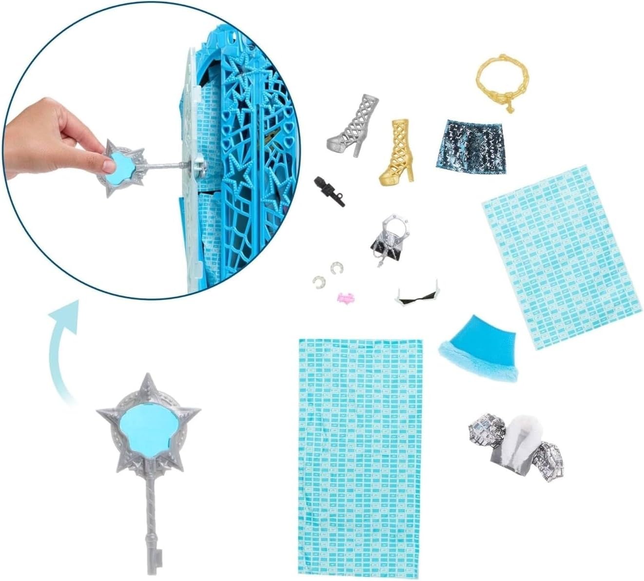 Monster High Skulltimate Secrets Hauntlywood-Mysteries-Spielset, Frankie-Stein-Puppe mit mehr als 19 Überraschungen Zubehor, Ohrring, Schmuck