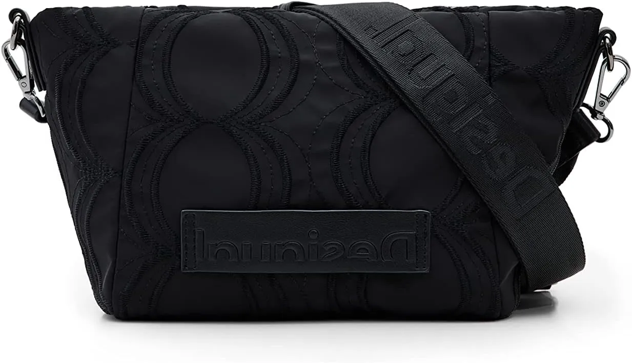 Desigual Damen Umhängetasche - Schwarz Stofftasche mit Logo-Relief 22WAXA75 Desigual Damen Umhängetasche - Schwarz Stofftasche mit Logo-Relief 22WAXA75