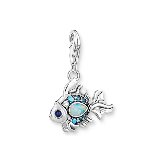 Thomas, Sabo, Anhänger, Charm-Club, Fisch, Mit, Blauen, Steinen, Silber, Zubehor, Edelstein, Schmuck