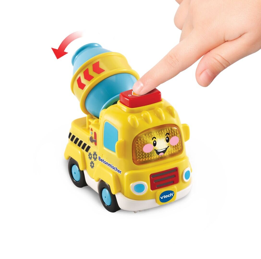 VTech Tut Tut Baby Flitzer Concrete Mixer Betonmischer, ab 1 Jahr VTech Tut Tut Baby Flitzer Betonmischer mit leuchtender Taste, drückbare Trommel, spricht fröhliche Sätze, 3 Lieder & 6 Melodien, reagiert auf Radbewegung & magische Sensoren, kindersicheres Batteriefach, ab 1 Jahr,