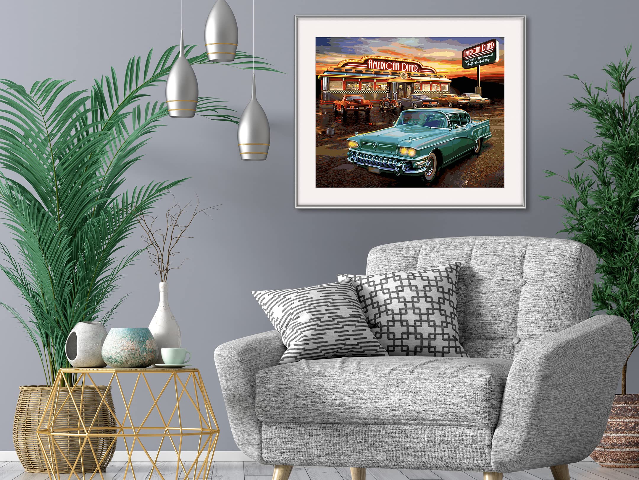 Schipper Mnz - American Diner - Nostalgisches Malset Im Retro-Stil 609130877 Topfpflanze, Kissen, Dekoration für Zuhause, Wohnzimmer, Couch
