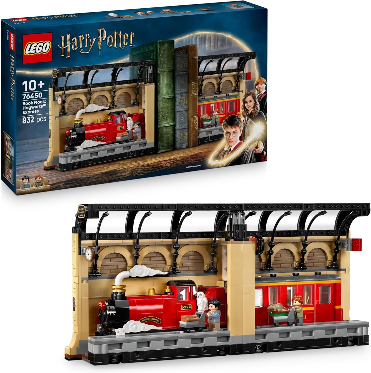 LEGO® Harry Potter™ 76450 Buchstütze: Hogwarts™ Express LEGO® Harry Potter™ 76450 Buchstütze: Hogwarts™ Express – Verpackung, Zubehör und Details sichtbar