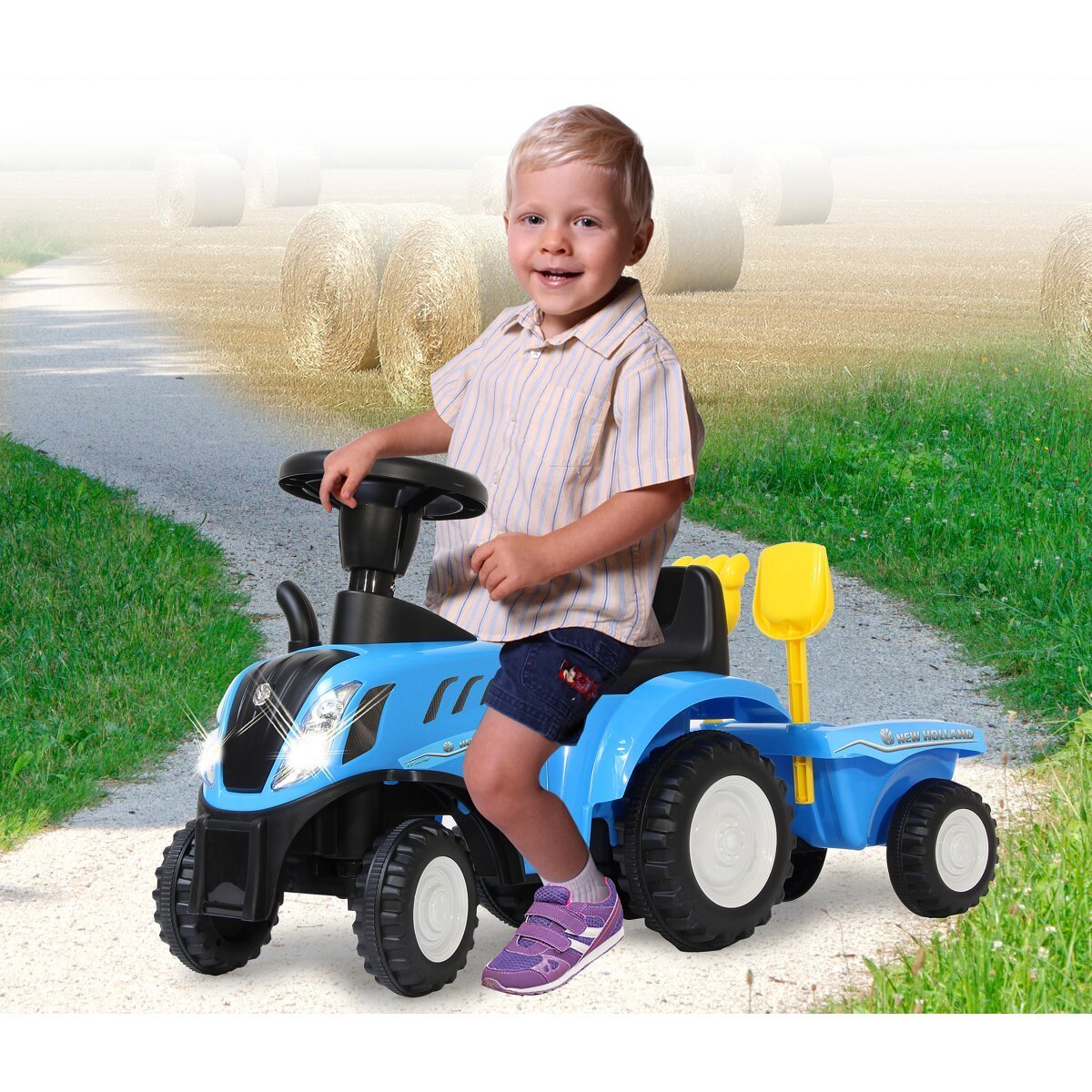 JAMARA Rutscher New Holland T7 Traktor mit Anhänger blau 2in1 ab 12 Monaten