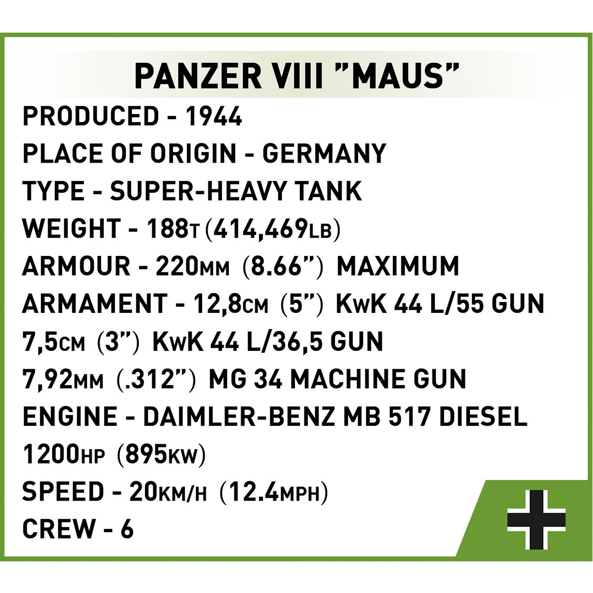 COBI 3138 - PANZER VIII MAUS Maßstabb 1:35) - Bild 12 COBI 3138 - PANZER VIII MAUS Maßstabb 1:35) - Bild 12