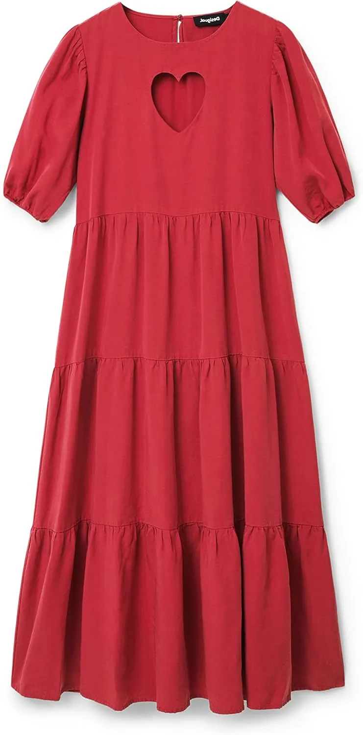 Desigual Damen Kleid - Rotes Kleid mit Herz-Ausschnitt 22WWVW303194 GR. M Desigual Damen Kleid - Rotes Kleid mit Herz-Ausschnitt 22WWVW303194 GR. M