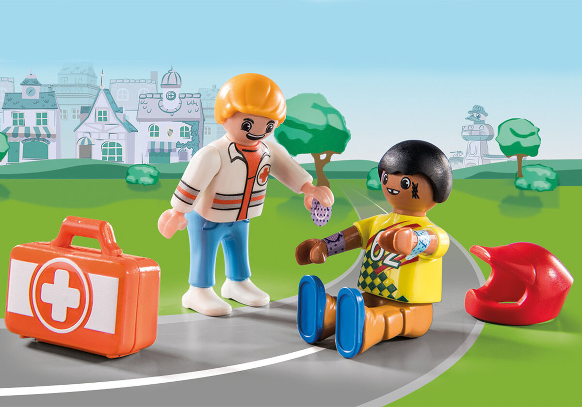 PLAYMOBIL 70919 DUCK ON CALL - Notarzt Action. Hilf dem Rennfahrer! Person, Erste Hilfe, Gesicht, Kopf