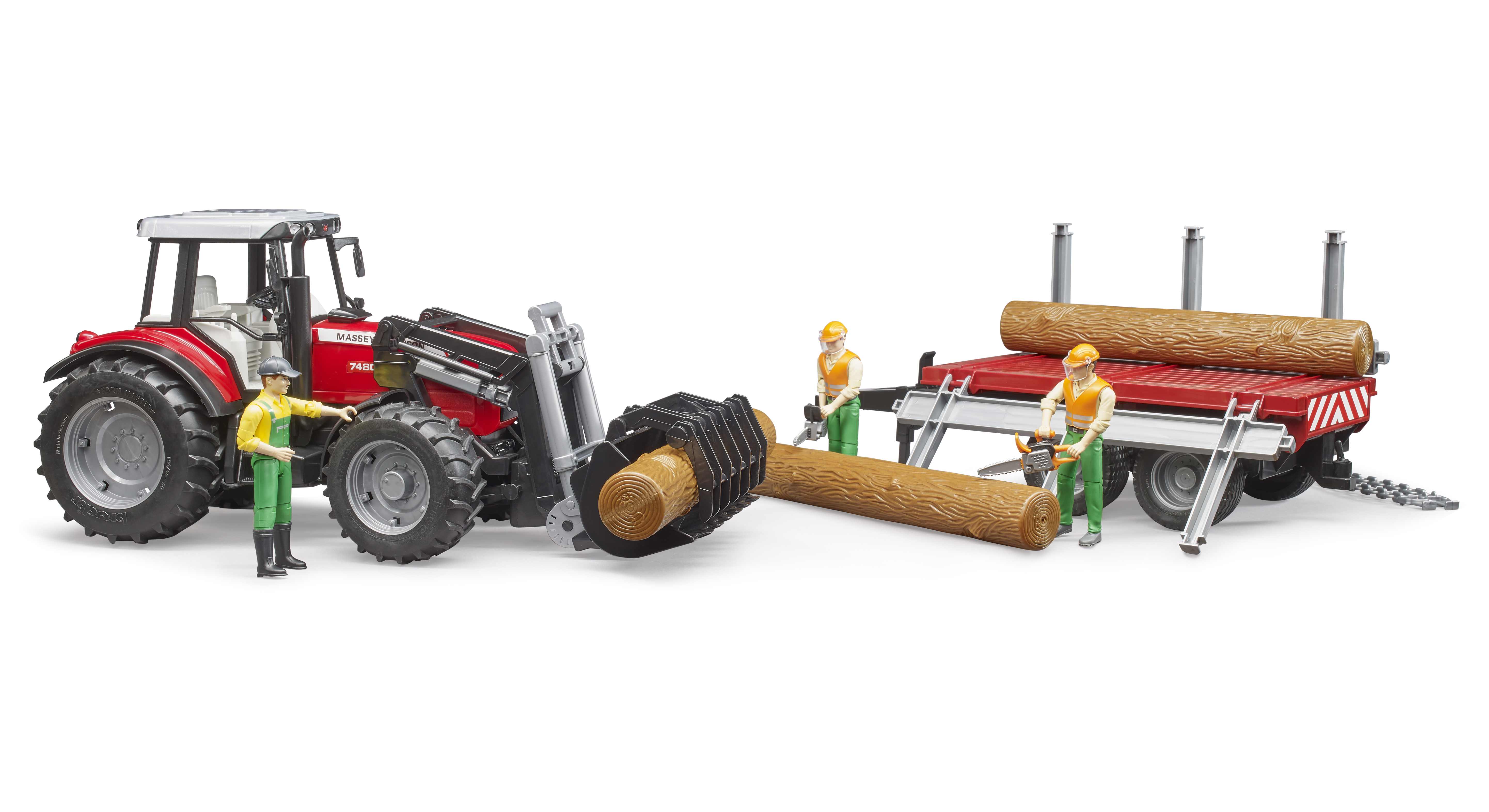 BRUDER 02046 - Massey Ferguson 7480 mit Frontlader, Holztransportanhänger und 3 Baumstämmen - Bild 3 BRUDER 02046 - Massey Ferguson 7480 mit Frontlader, Holztransportanhänger und 3 Baumstämmen - Bild 3
