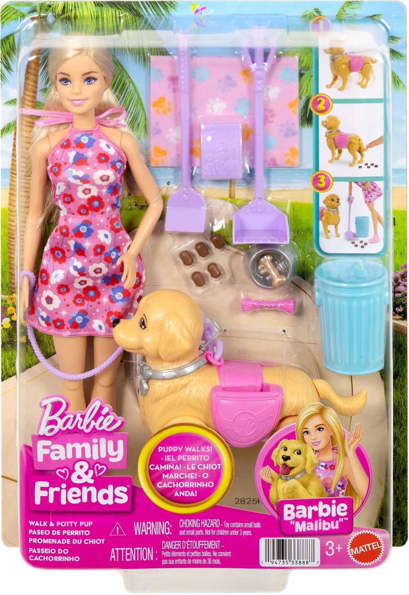 Barbie Malibu Hundespaziergang Spielset, enthält Puppe, Hund zum Spazierengehen und Häufchenmachen & Zubehör - Mattel - Puppe - Mattel - Barbie Malibu Hundespaziergang Spielset, enthält Puppe, Hund zum Spazierengehen und Häufchenmachen &