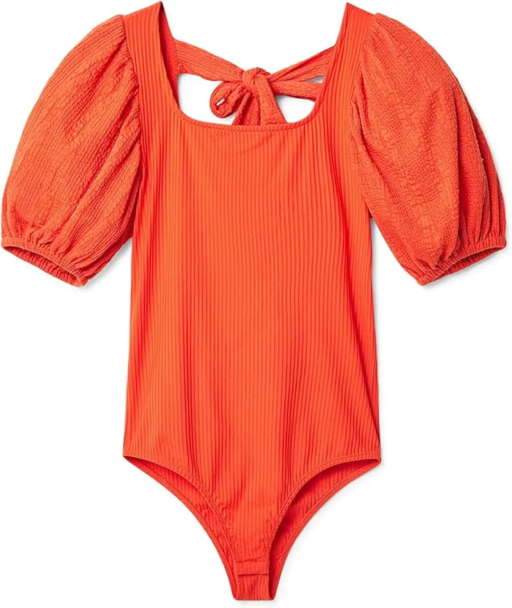 Desigual Damen Body - Oranger Body mit Puffärmeln 22WWQK187002 GR. L Desigual Damen Body - Oranger Body mit Puffärmeln 22WWQK187002 GR. L