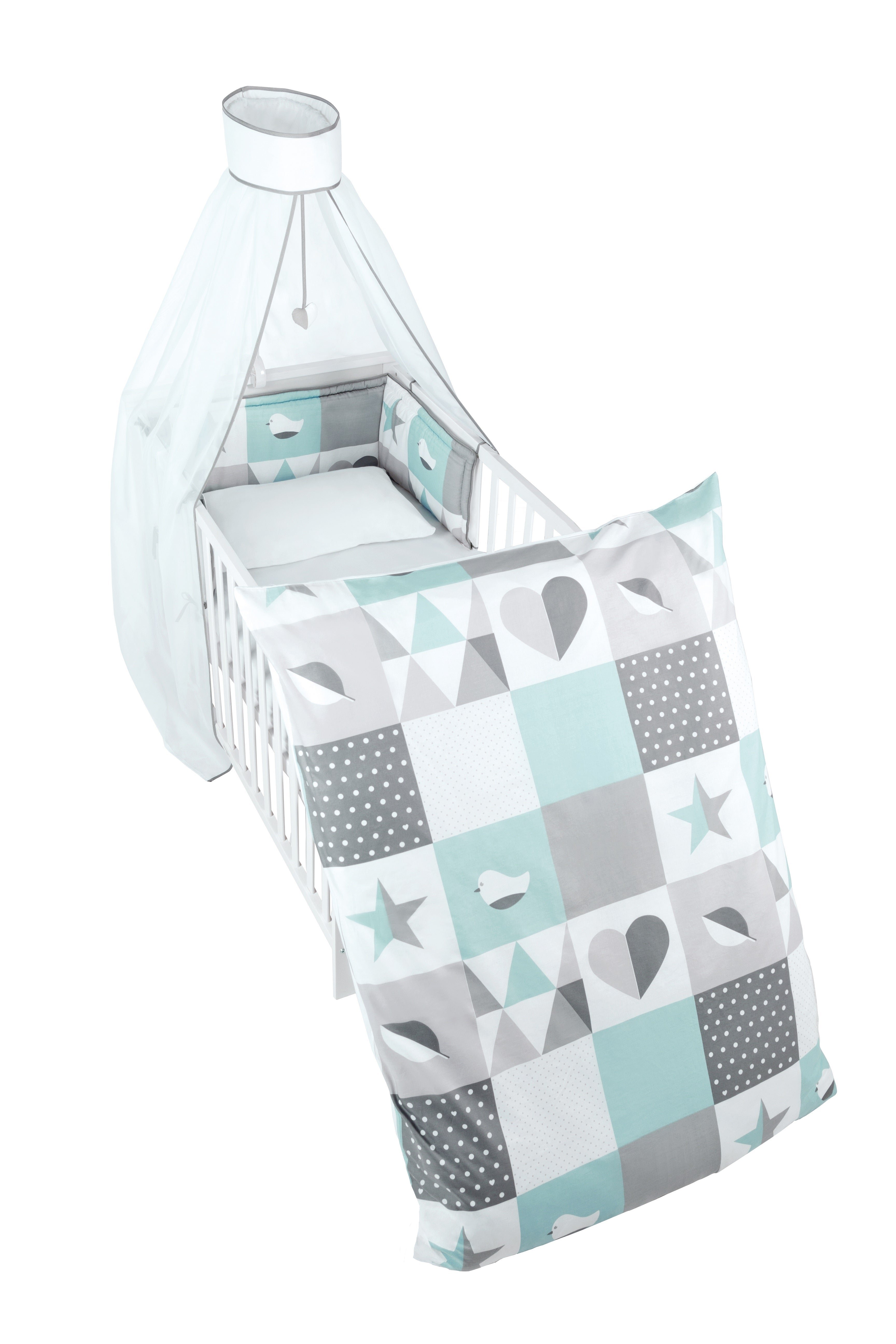 Roba 314092V197 Kinderbettgarnitur Happy Patch mint mint-weiß – Bettwäschen - mint-weiß - Bettwäschen - Produktbild 1