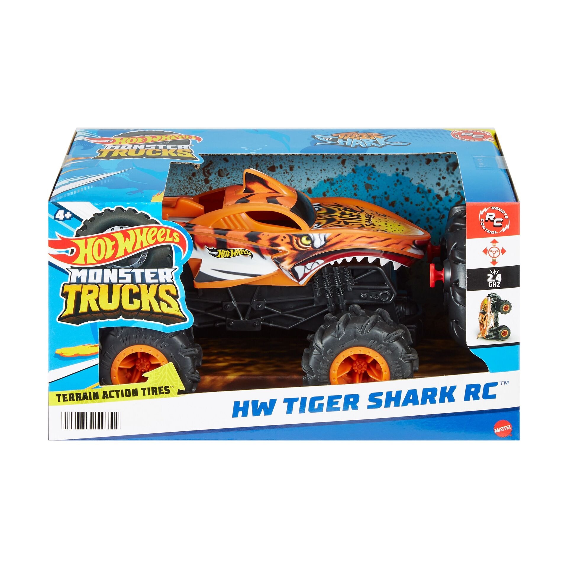 Truck - Mattel - Hot Wheels RC Monster Trucks HW Tigerhai RC im Maßstab 1:24, ferngesteuerter Spielzeugtruck - Modell MATTEL
