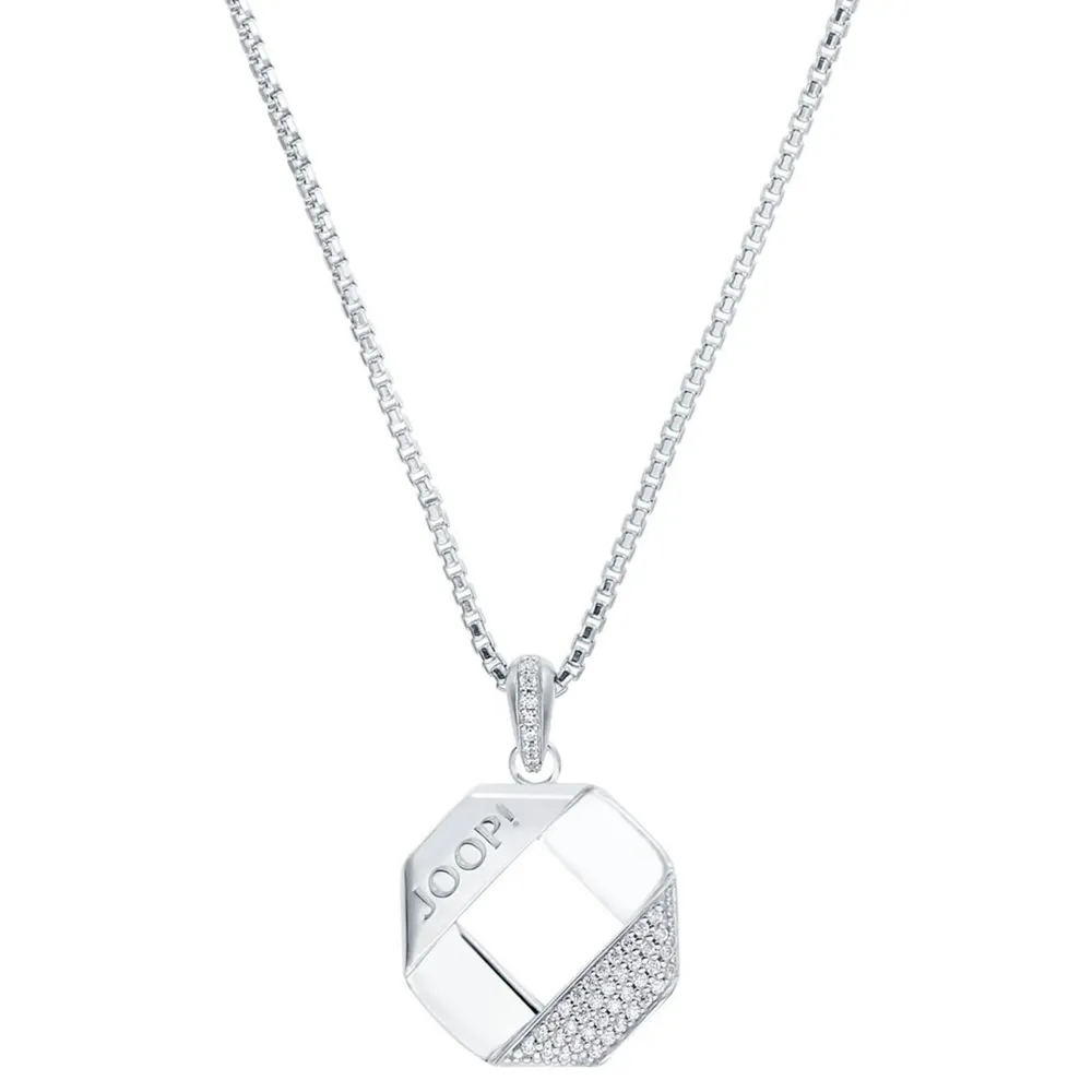 JOOP! Halskette - aus rhodiniertem 925 Sterling Silber, Anhänger mit Zirkonia, Venezianerkette, 45+5 cm, Damen JOOP! Halskette - aus rhodiniertem 925 Sterling Silber, Anhänger mit Zirkonia, Venezianerkette, 45+5 cm, Damen