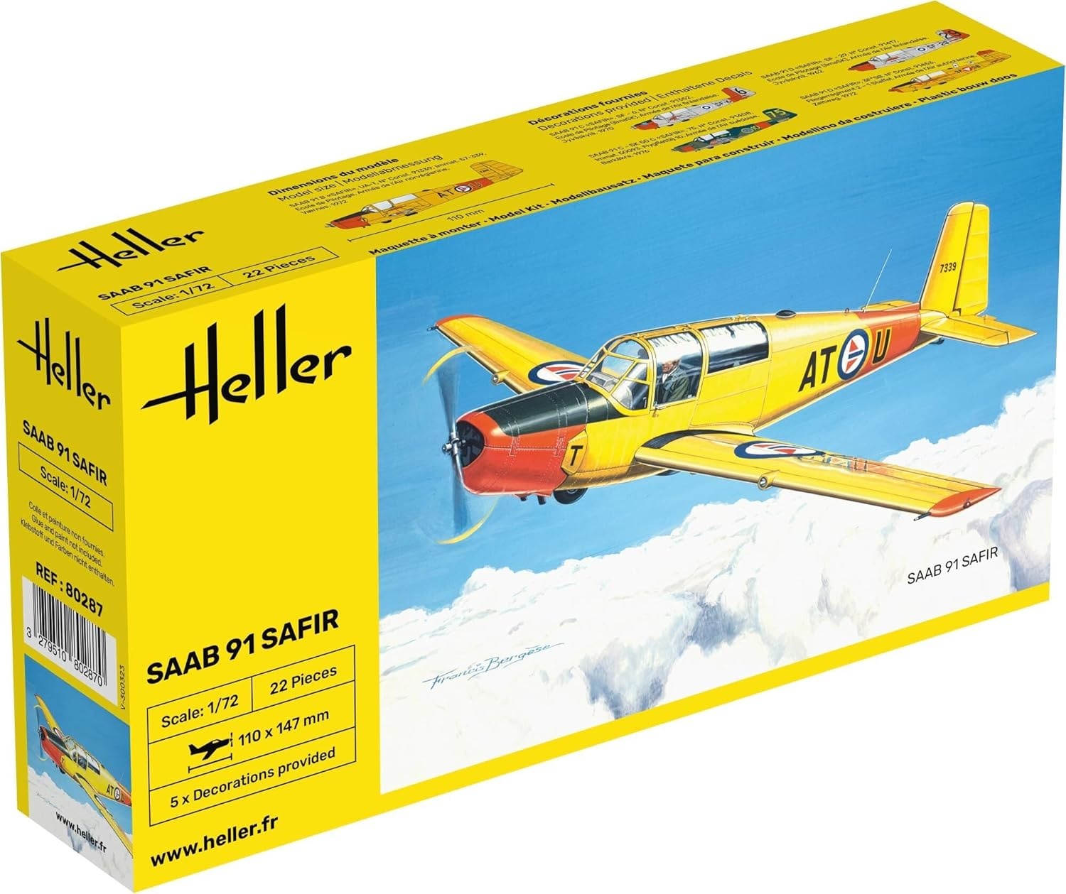 Heller 80287 SAAB 91 Safir Modellbausatz im Maßstab 1:72 Tier, Vogel, Fliegend, Flugzeug, Fahrzeug