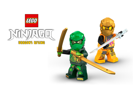 NINJAGO® LEGO Ninjago Dragons Rising – Minifiguren in goldener und grüner Rüstung mit Schwertern