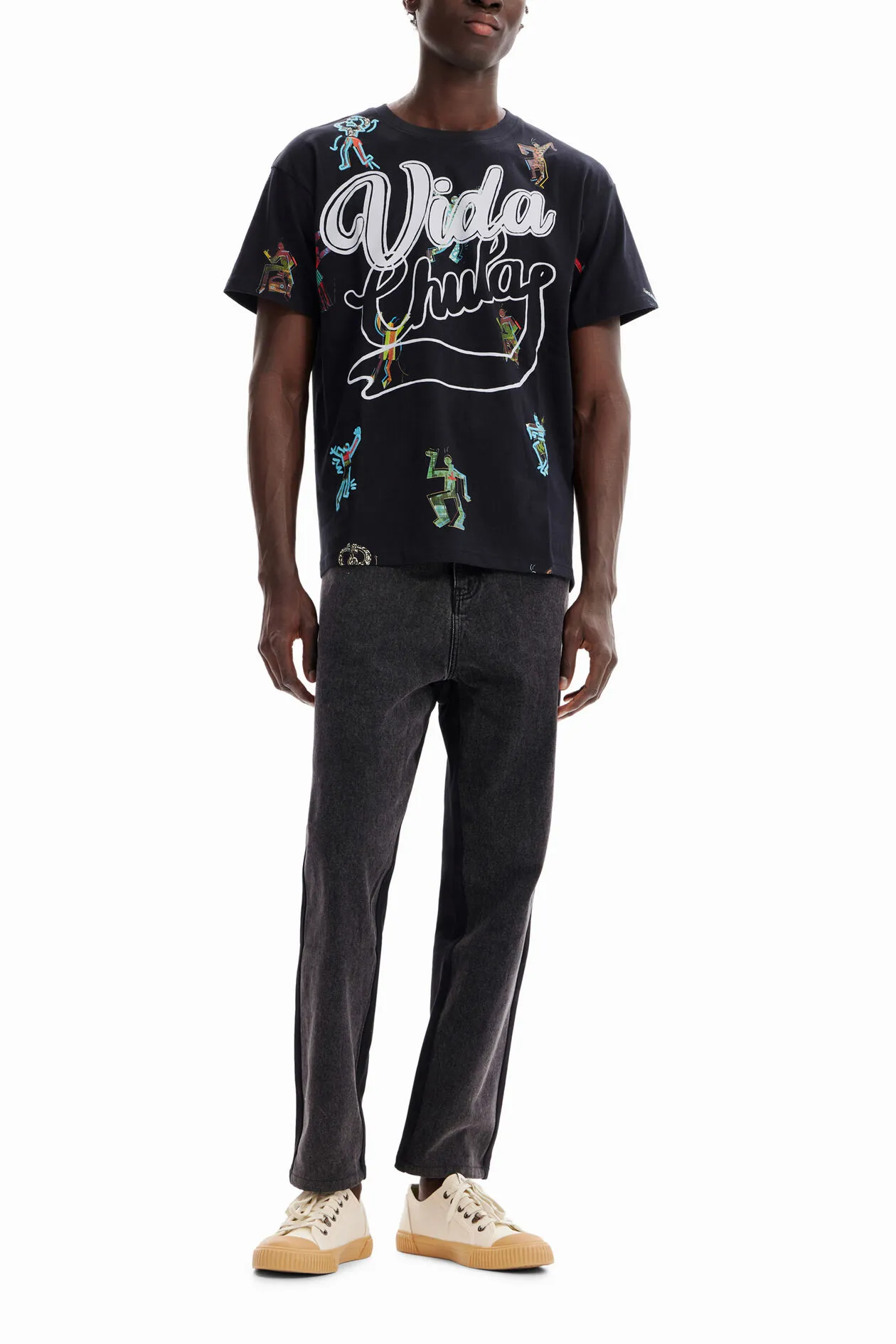 Desigual Herren T-Shirt - Schwarz, Bunt bedruckt 22WMTK202017 GR. M Desigual Herren T-Shirt - Schwarz, Bunt bedruckt 22WMTK202017 GR. M