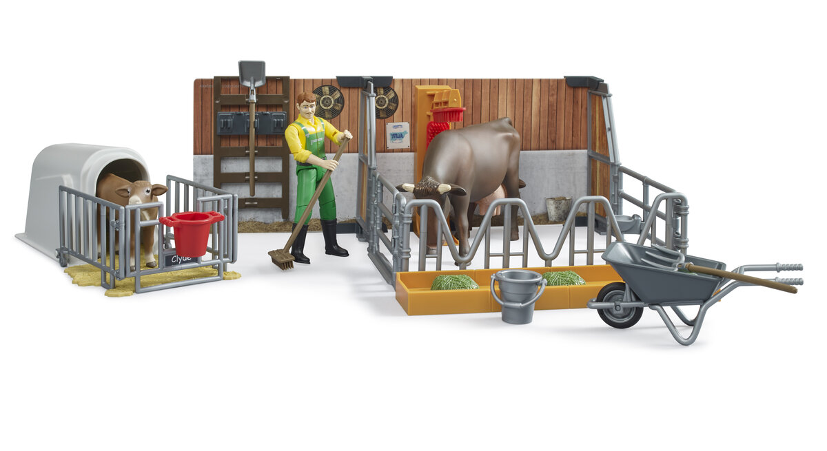 Bruder 62611 bworld Kuh- und Kälberstall mit Landwirt Person, Vieh, Kuh, Säugetier