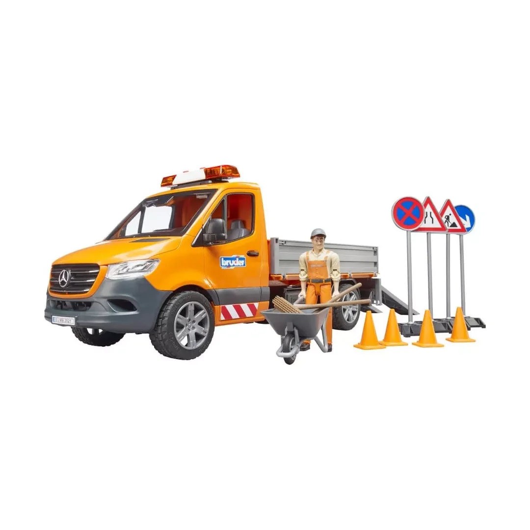Bruder 02677 MB Sprinter Kommunal mit Fahrer, Light + Sound Modul und Zubehör