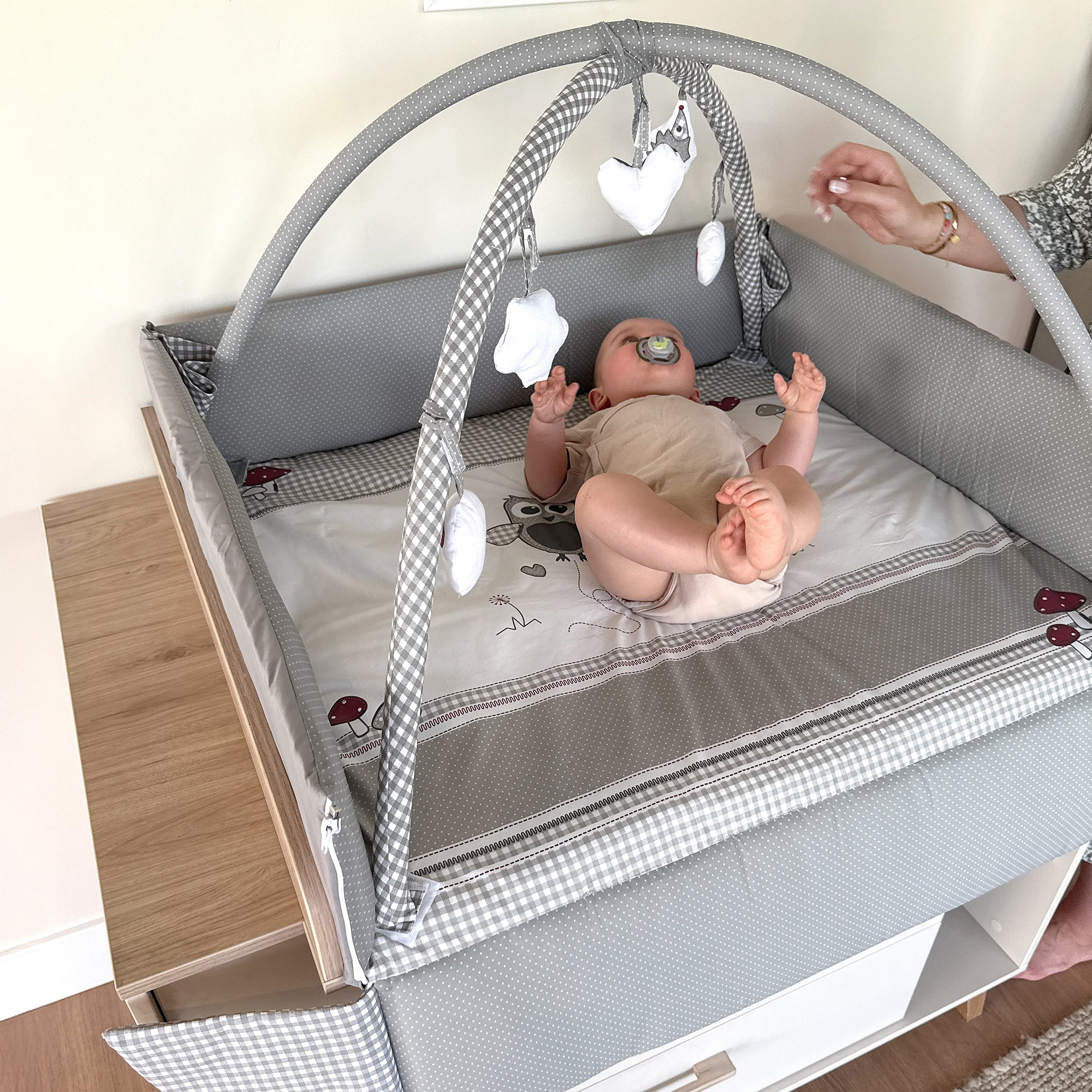 Roba 75001S148 Baby Nest mit Spielbogen Adam & Eule grau – Babynester - Bild 2 Roba 75001S148 Baby Nest mit Spielbogen Adam & Eule grau – Babynester - Produktbild 2