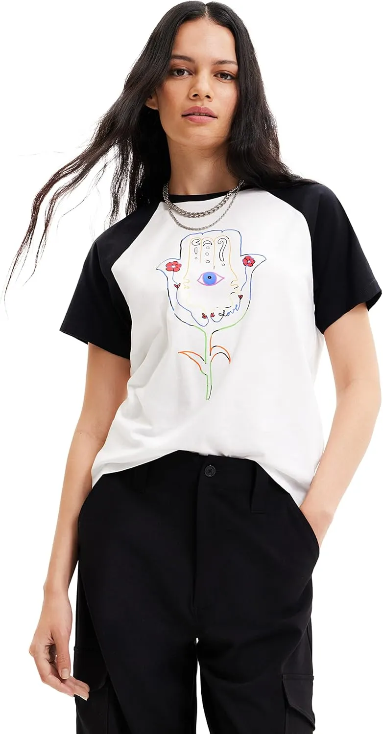 Desigual Damen T-Shirt - Weißes T-Shirt mit Hamsa-Print 22WWTKK22000 GR. XXL Desigual Damen T-Shirt - Weißes T-Shirt mit Hamsa-Print 22WWTKK22000 GR. XXL