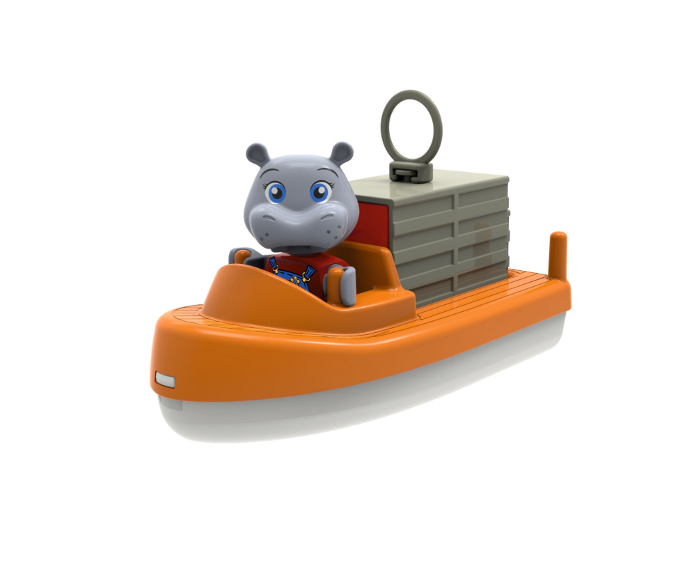 Aquaplay 8700001501 Start Set - Wasserbahn für wenig Platz mit 21 Teilen inklusive 1 Hippo Wilma, Amphibienauto und Containerboot