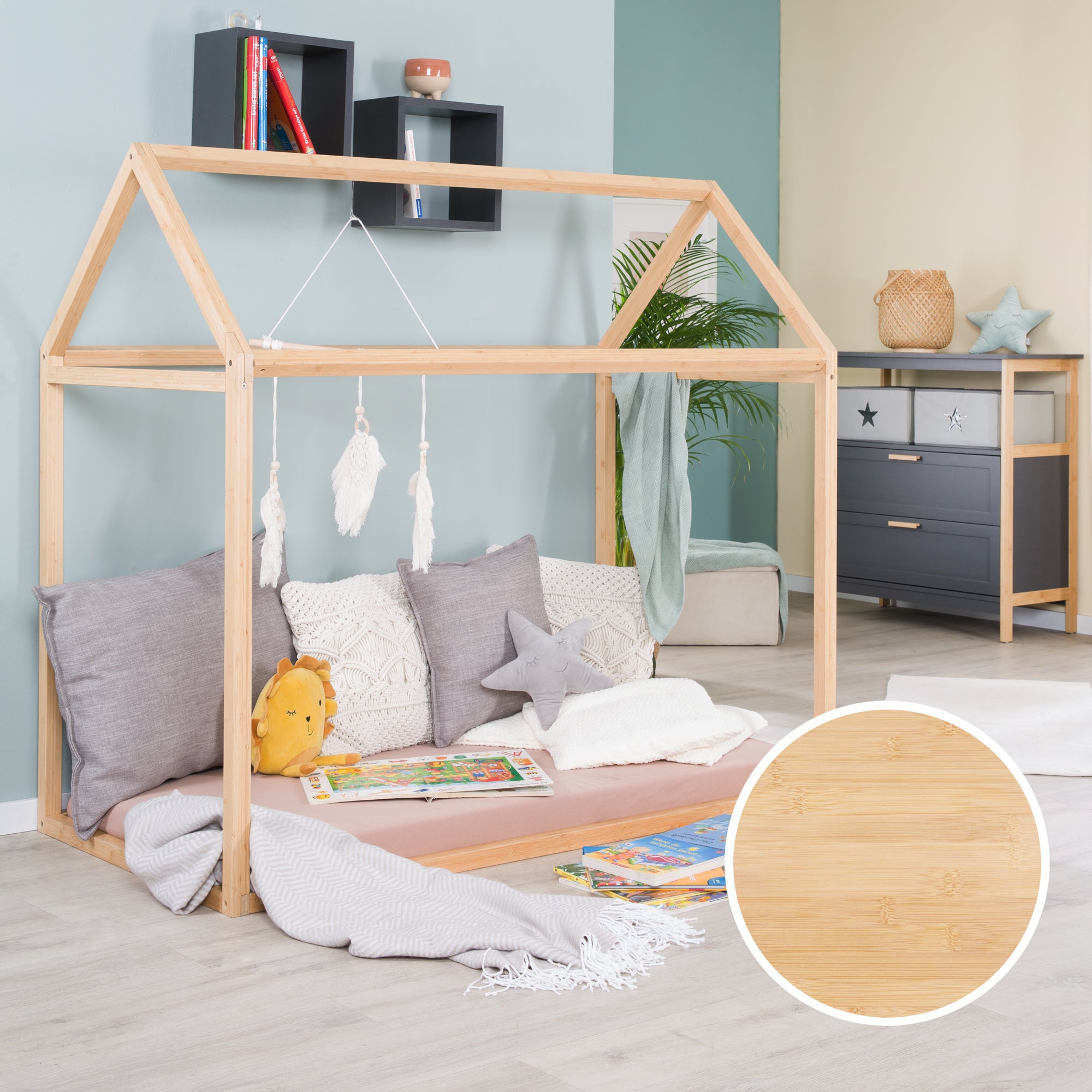 Roba 1061860BBZU Set Hausbett mit Matratze Bambus - Bild 8 Roba 1061860BBZU Set Hausbett mit Matratze Bambus - Produktbild 8