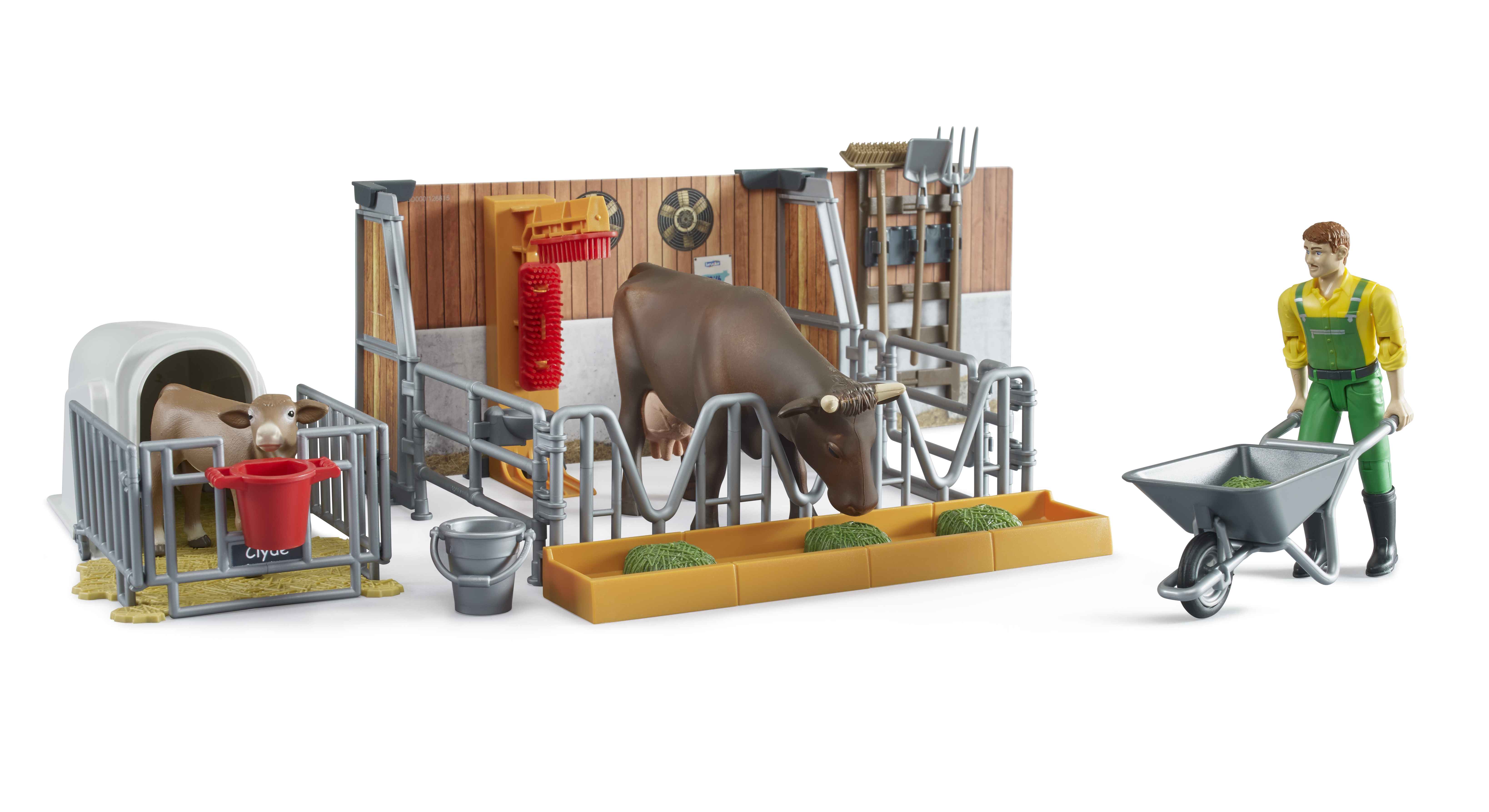 BRUDER 62611 - Bworld Kuh- und Kälberstall mit Landwirt, Kuh und Kalb BRUDER 62611 - Bworld Kuh- und Kälberstall mit Landwirt, Kuh und Kalb