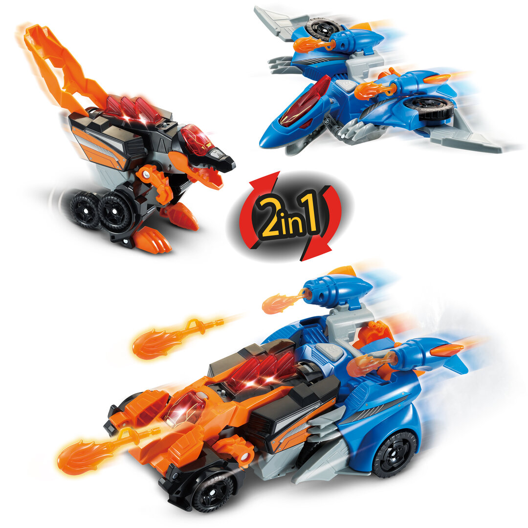 VTech Switch & Go Dinos 2-in-1 Spinosaurus & Pterodaktylus, ab 3 Jahren VTech Switch & Go Dinos 2-in-1 Spinosaurus & Pterodaktylus Kunststoff-Spielzeug ca. 35cm, Dino- und Fahrzeugmodus mit LED-Soundeffekten, Feuer-Launcher, Lautstärkeregler, kindersicher ab 3 J., Spielzeug, Maschine, Rad