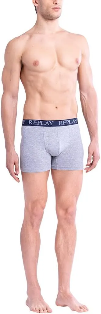 REPLAY Herren Boxershorts I101143IG – Indigo/Grau, 2er Pack Cotton-Stretch GR. L