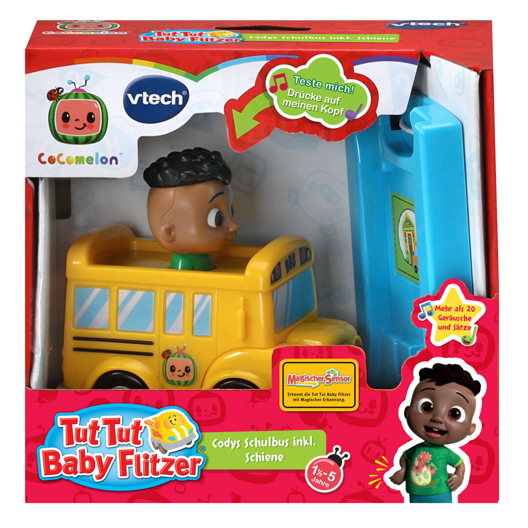 VTech_Tut_Tut_Baby_Flitzer_Codys_Schulbus_(80-558004), Puppe, Spielzeug, Gesicht, Person, Rad