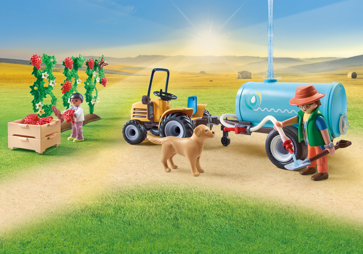 PLAYMOBIL 71442 Traktor mit Anhänger und Wassertank Gras, Draußen, Rad, Person, Rasen