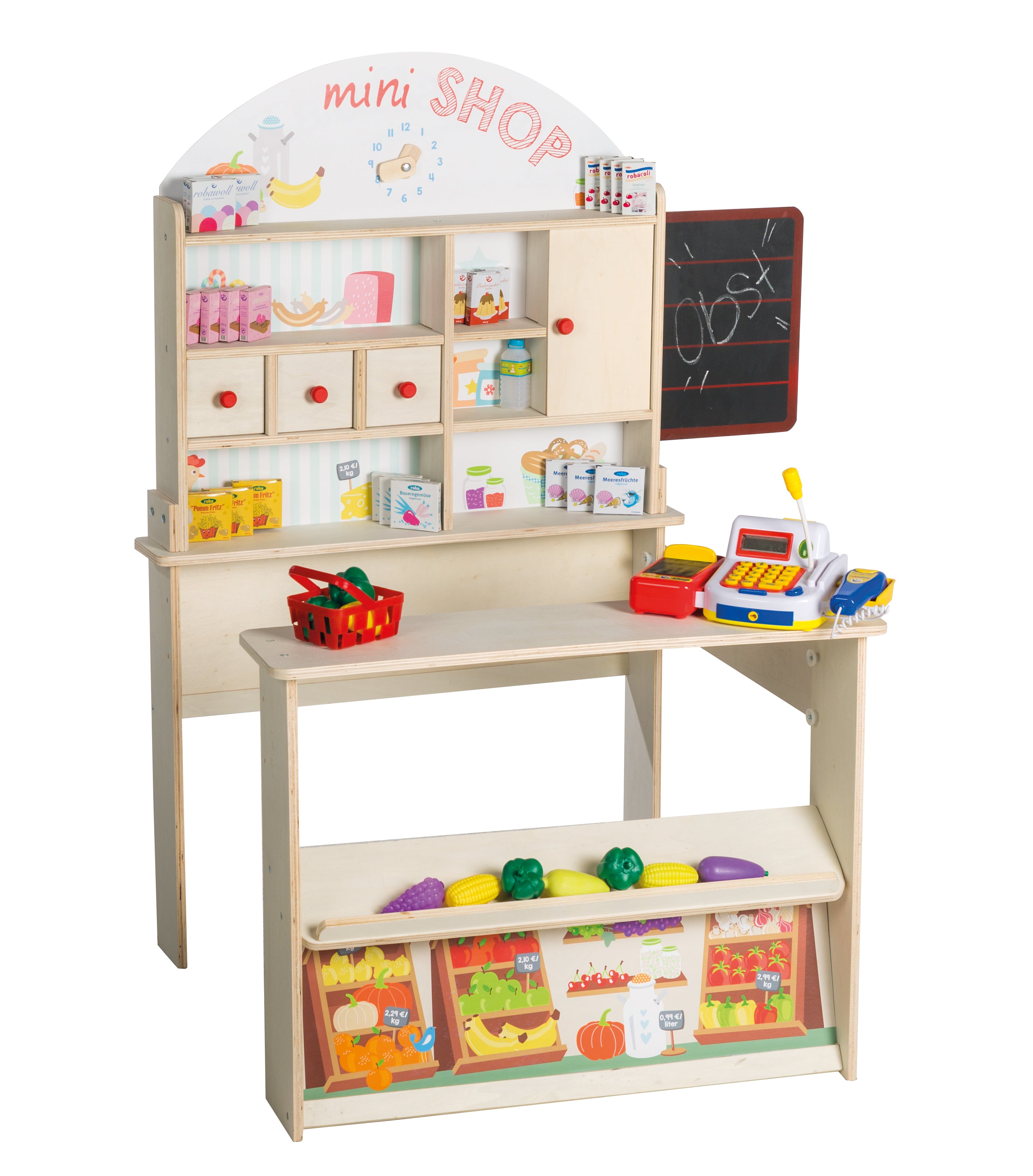 Roba 480021ZU Verkaufsstand mit Zubehör 9714 natur lackiert – Rollenspiel - Bild 1 Roba 480021ZU Verkaufsstand mit Zubehör 9714 natur lackiert – Rollenspiel - natur lackiert - Rollenspiel - Produktbild 1