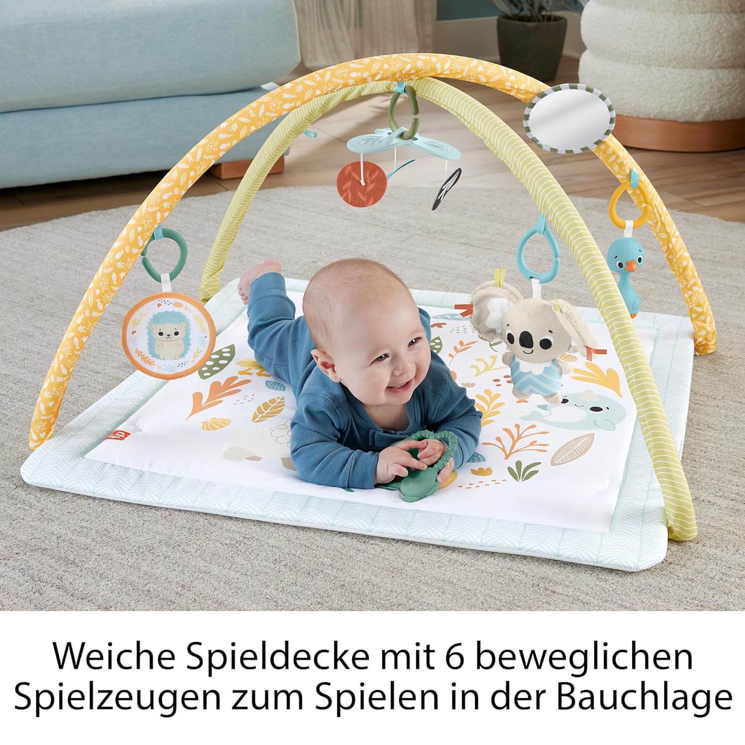 Fisher-Price Simply Senses Sensorische Erlebnisdecke mit 6 Spielzeugen HRB15 Baby, Person