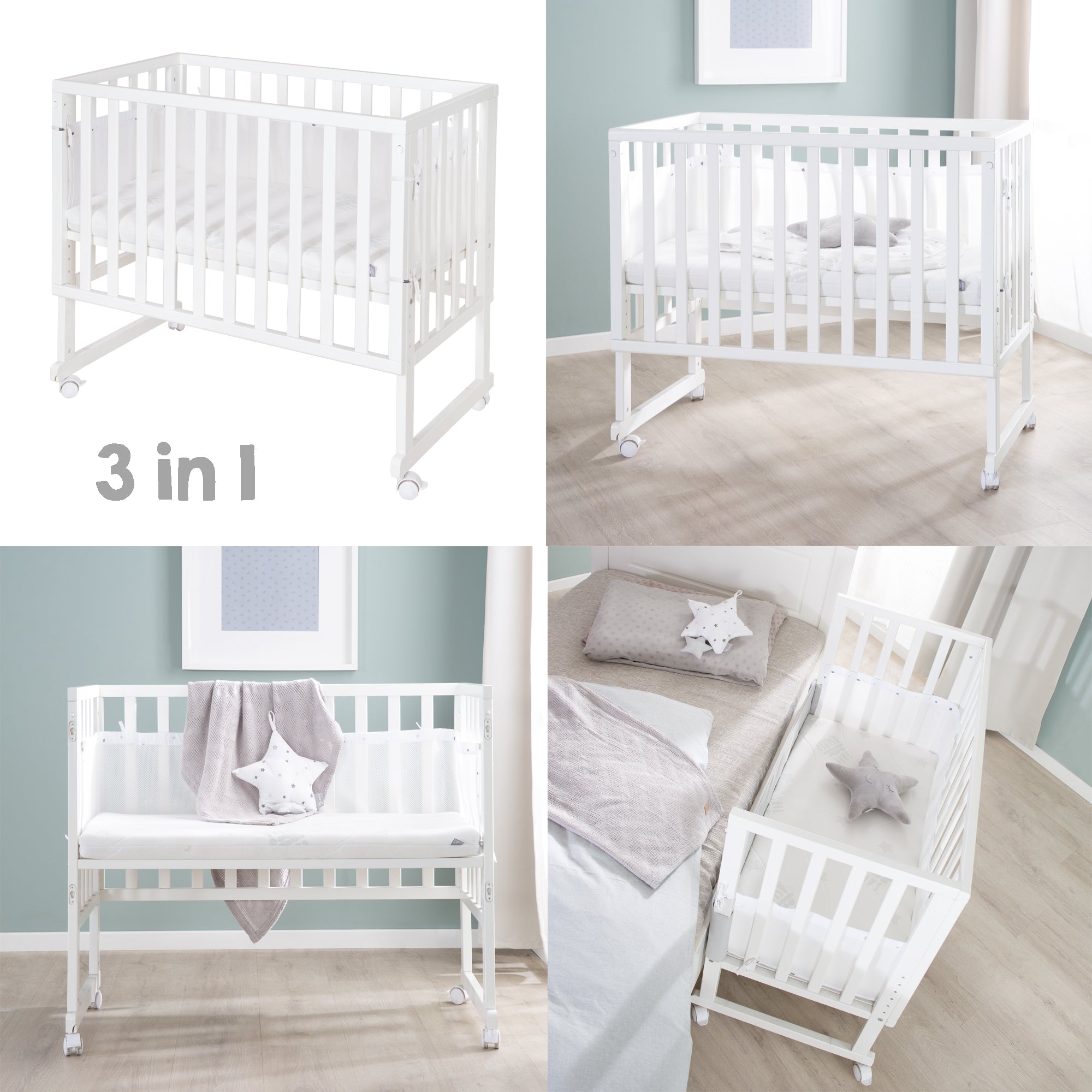 Roba 8961WE8M235 Stuben- Beistellbett 3in1, Barriere grau weiß – Stubenbetten - Bild 5 Roba 8961WE8M235 Stuben- Beistellbett 3in1, Barriere grau weiß – Stubenbetten - Produktbild 5